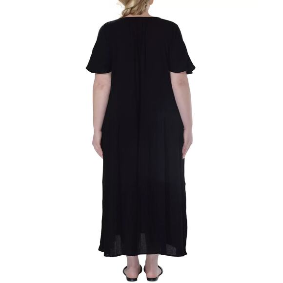 Raviya Ravyia Plus Size Short-Sleeve Textured Cover-Up Dress Black Size 3XL 0971 - Picture 2 of 3